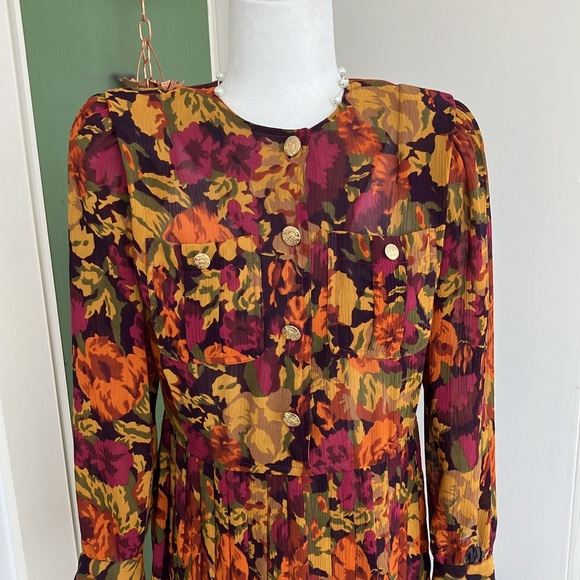 Vintage 80s 90s Leslie Fay Petite Collections Fall Print Dress - Picture 2 of 8